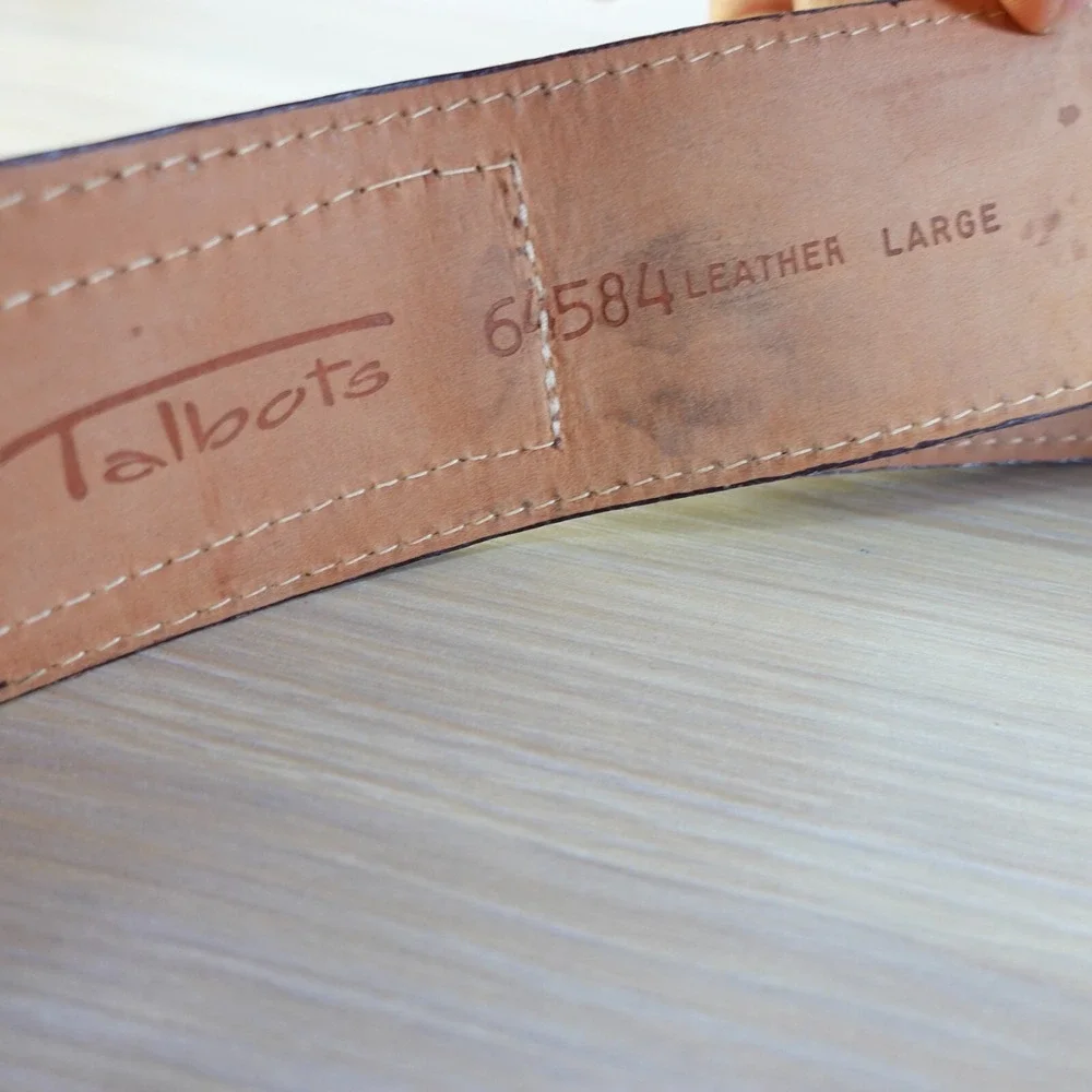 90s VINTAGE Talbots Belt Womens Medium Leather Gold Dress Western Logo Holiday